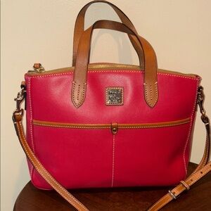 Dooney Bourke  Dome top Satchel  crossbody bag  Leather  flag red/ brown  NWOT
